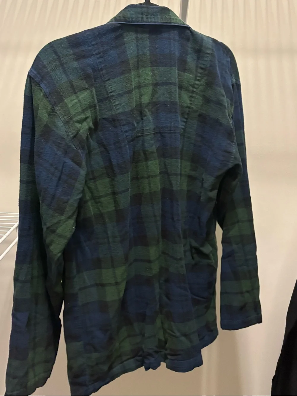 100% Cotton Polo by Ralph Lauren Green & Navy Plaid Button-Down Pajama Shirt